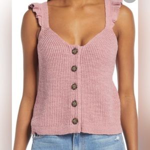 Madewell Mauve Knit Ruffle Shoulder Button Blouse Sz.XL